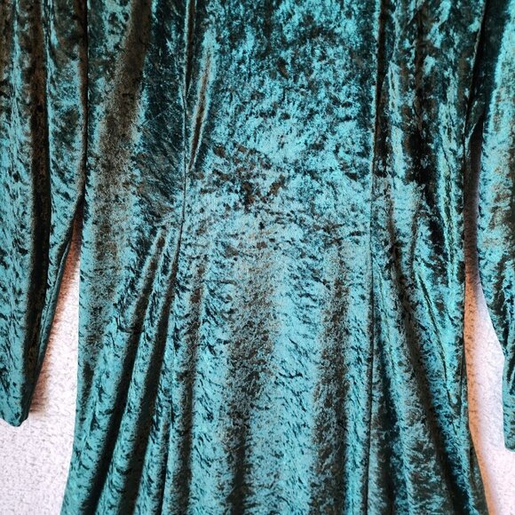Vtg Brett Alixander Long Sleeve Strappy Back Maxi Dress Green Crushed Velvet 18 - Picture 4 of 13